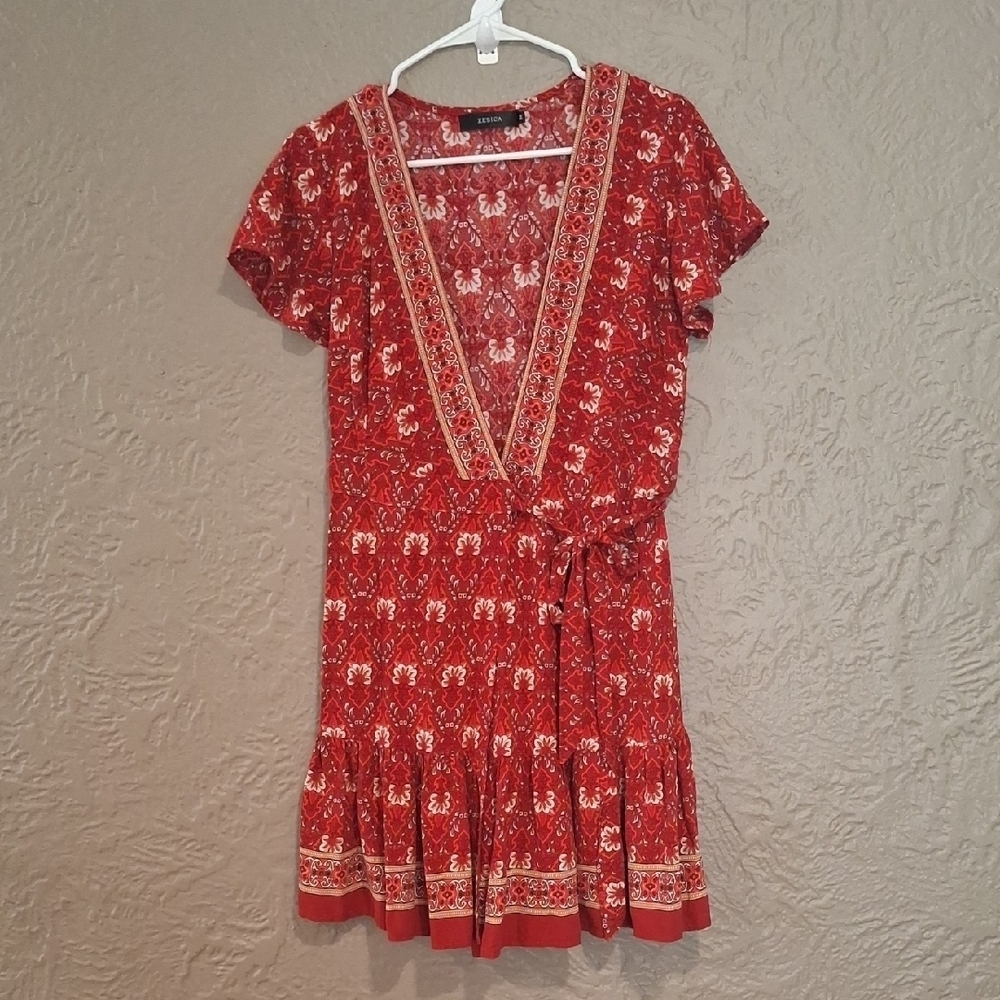 Zesica.Red Flutter Sleeve Mini Sundress